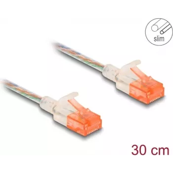 Võrgukaabel DeLOCK RJ45 Cat.6A U/UTP õhuke 0.3m läbipaistev