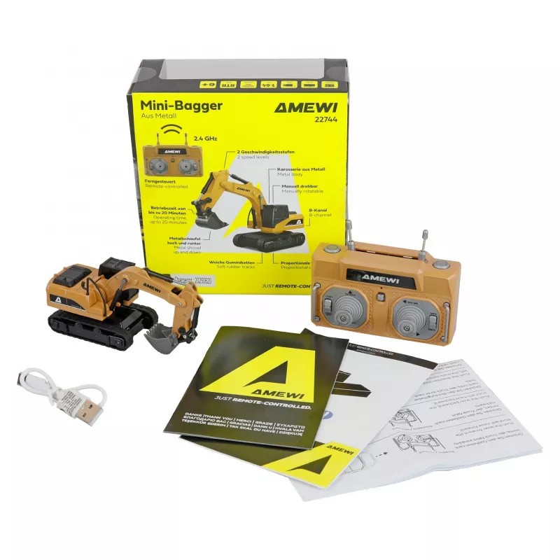 Ekskavaatori RC-mudel Amewi 22744, mõõtkava 1:64, elektrimootor, LiPo 200 mAh, vanusele 6+