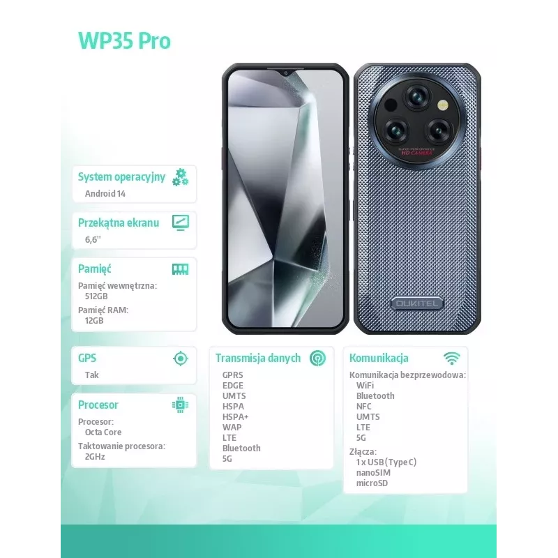 Oukitel WP35 Pro nutitelefon 6,3 tolli 12 GB muutmälu 512 GB kuldne