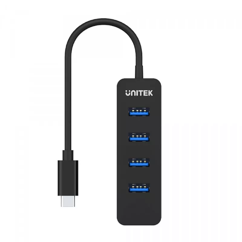 USB-jaotur Unitek uHUB Q4 — 4-pordiline USB 3.2 Gen 1 (tüüp-A) jaotur, USB-C-host, 5 Gbit/s, 10 W, must