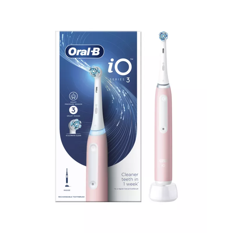 Oral-B iO3 seeria laetav elektriline hambahari täiskasvanutele, 1 harjaots, roosakasroosa, 3 puhastusrežiimi