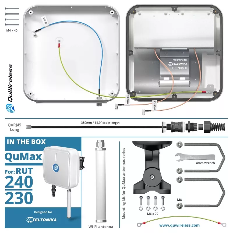 LTE + Wi-Fi antenn QuWireless QuMax A240M Teltonika RUT241/RUT240/200/230 jaoks