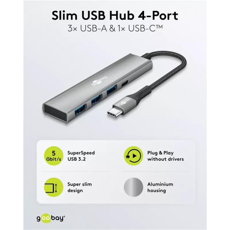Goobay Slim 4-Port USB-Hub USB-C/USB-A 5 Gbit/s - Plug> 1x (76562)