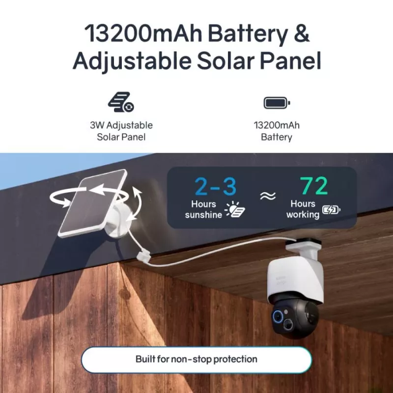 Safemo ST1 SolarCam 4K UHD video, 8x suum, 132° vaateväli, öövaatlus, Wi-Fi 2,4 GHz, 3W päikesepaneel, valge