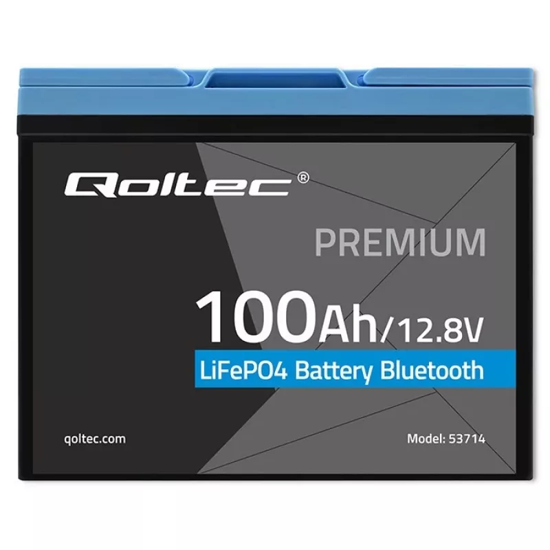 LiFePO4 aku QOLTEC 12,8 V 100 Ah Bluetoothiga — 12,8 V 100 Ah