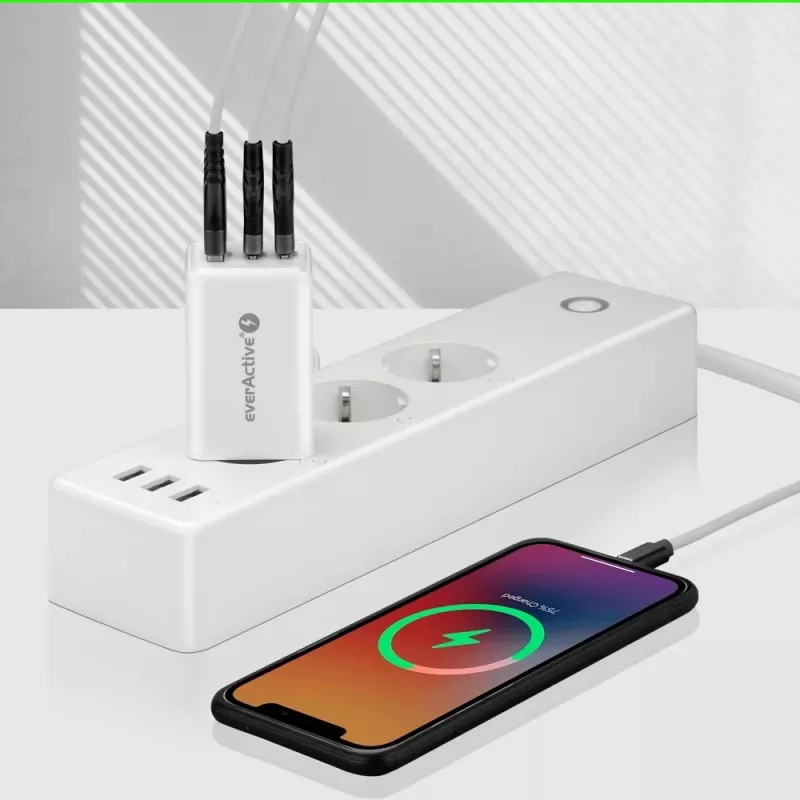 Toiteadapter everActive SQ-655Q 65W, 1×USB-A + 2×USB-C kiirlaadimine