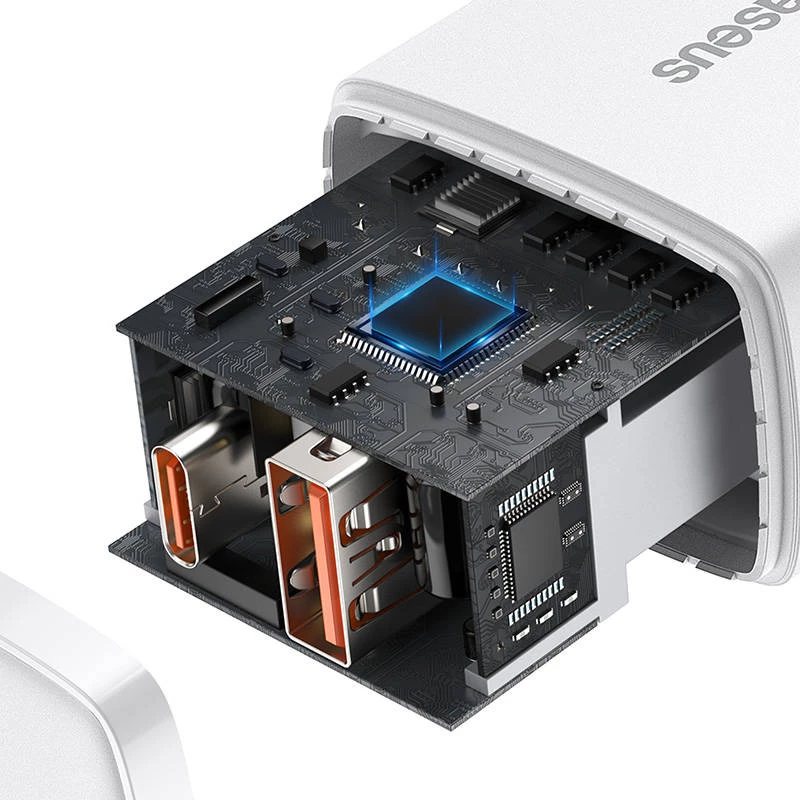 Seinalaadija Baseus Compact 1x USB-A + 1x USB-C 3A, kompaktne reisilaadija
