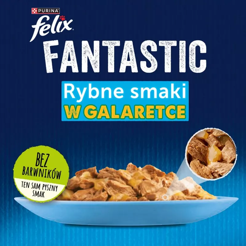 Märg kassitoit Purina Nestlé FELIX Fantastic kalamaitsed — tuunikala, lõhe, tursk, lest, 12×85 g kotikesed