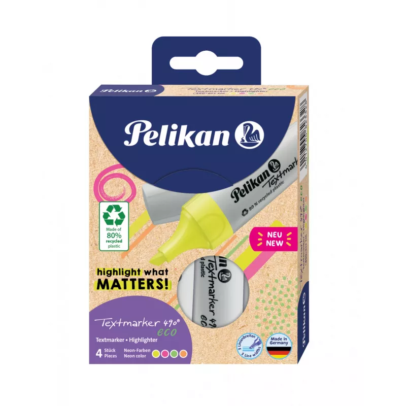 Marker Pelikan Textmarker 490 eco 4 tk Meislitera Roheline Oranž Roosa Kollane