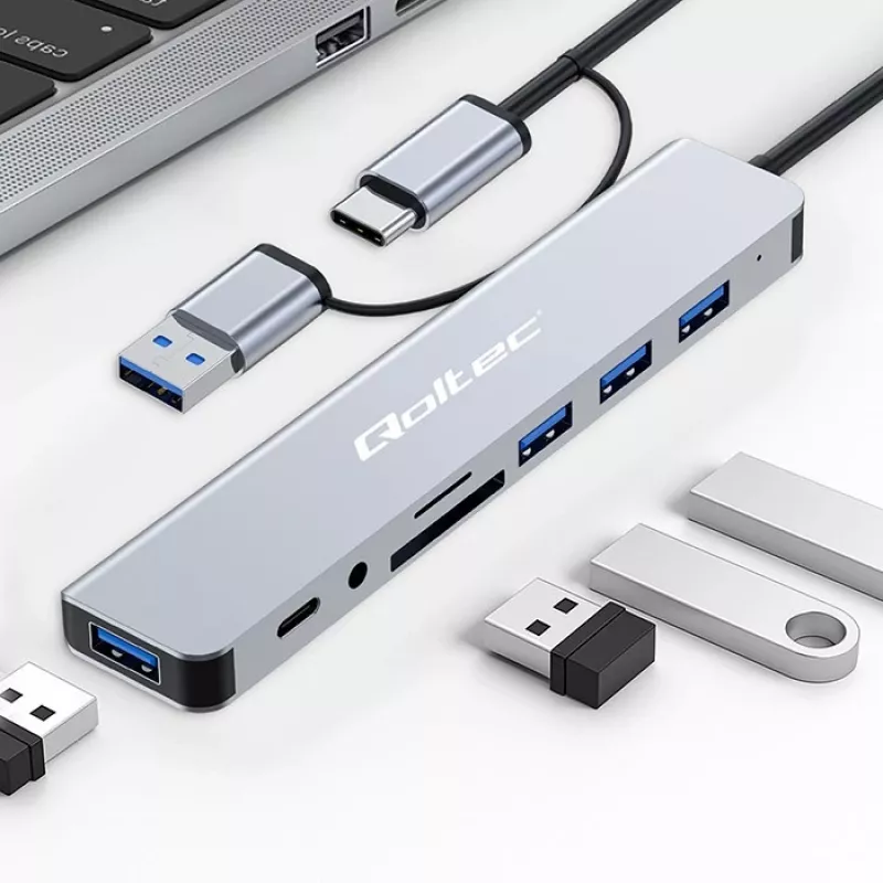 QOLTEC USB-C jaotur 4x USB + SD/TF kaardilugeja mudel 53794