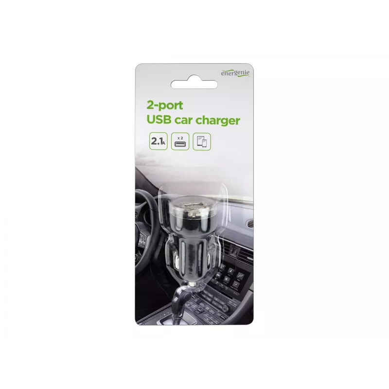 Autolaadija Gembird EG-U2C2A-CAR-02, 12–24 V sisend, 5 V/2,1 A väljund, 2× USB 2.0, must