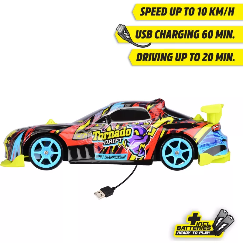 Raadiojuhitav auto Dickie Tornado Drift RTR 2,4 GHz — sõiduvalmis trikiauto