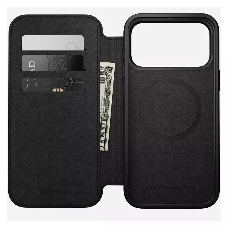 Mobiiltelefoni flippümbris Nomad Modern Leather Folio kate iPhone 17 Pro Max jaoks — Tan, mahutab kuni 17,5 cm (6,9 tolli) ekraani, 4 kaarditaskut