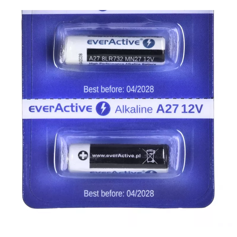 Korduvlaetav akupakett everActive 27A5BL, leelispatarei 12 V, silindriline, 5 tk, 27,3 × 7,62 mm