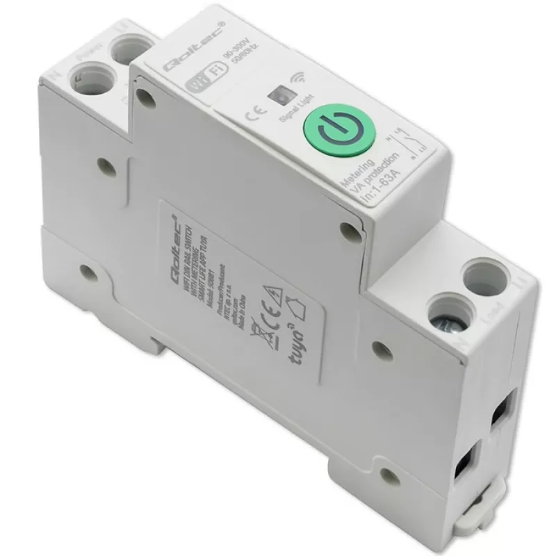 DIN-liistule paigaldatav WiFi-relee QOLTEC 50881 — võrgu lülitusrelee 63A elektripaigaldistele