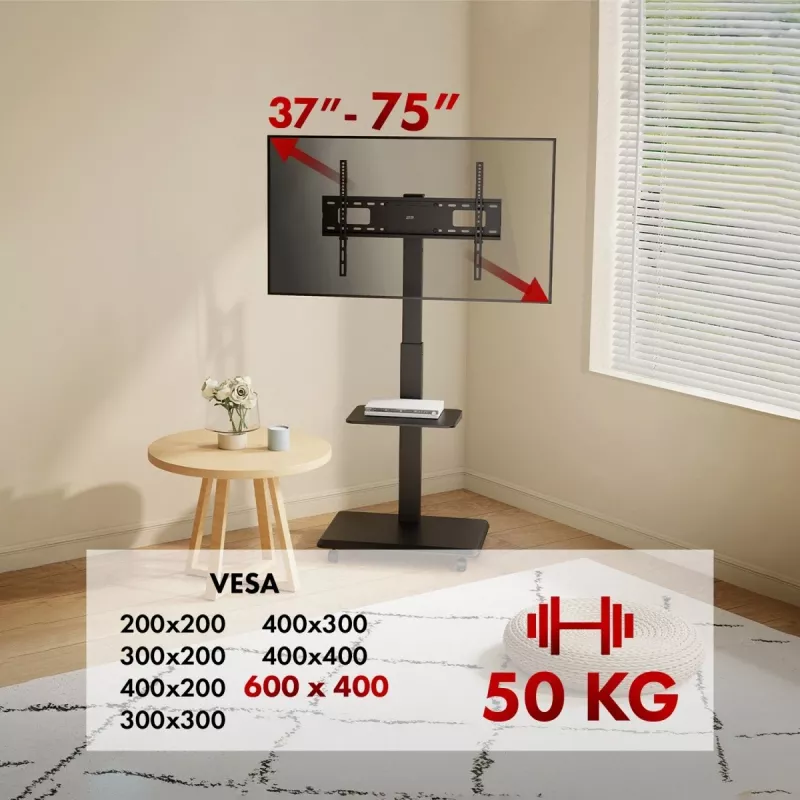 TV-alus ergo office ER-304 B, max koormus 50 kg, VESA 600x400