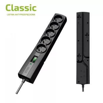 Liigpingekaitsega pikendusjuhe EVER CLASSIC 5x Type E pistikupesa, 250 V, 1,5 m kaabel, 175 J, lülitiga