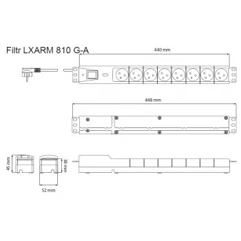 LESTAR LXARM 810 G-A K.:CZ 1,5M 19PDU must 8 vahelduvvoolu pistikupesa 230 V 1,5 m