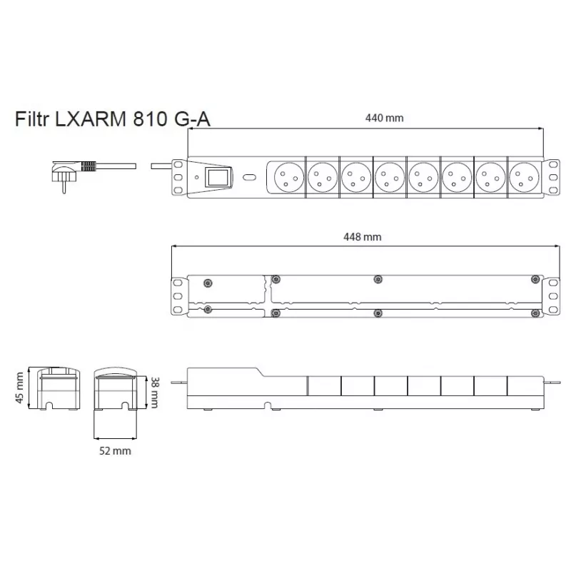 LESTAR LXARM 810 G-A K.:CZ 1,5M 19PDU must 8 vahelduvvoolu pistikupesa 230 V 1,5 m