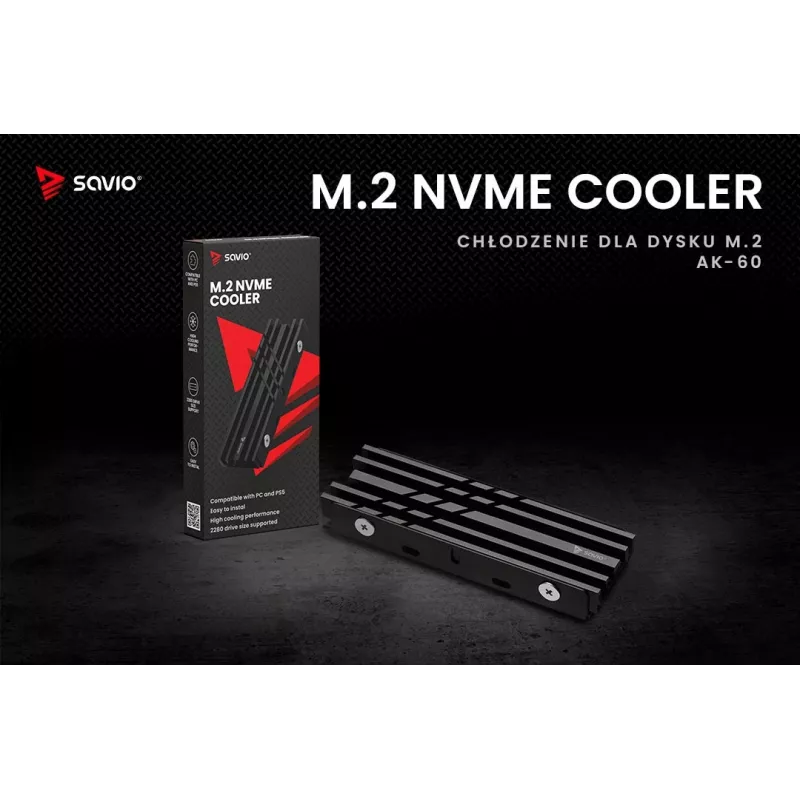 Õhkjahutus SAVIO M.2 NVMe 2280 AK-60 must jahutusradiaator 22x80 mm SSD-le