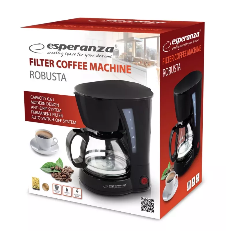 Tilkekohvimasin ESPERANZA EKC006, 0,6 L veepaak, 650 W, must, lauaplaadile