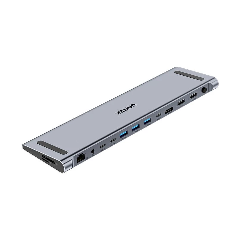 KVM-lüliti Unitek D1106AGY01 USB-C Triple 4K dokkimisjaam KVM-iga, 3x USB-A, 5x USB-C, HDMI×2, DP×1, RJ-45, SD-lugeja, 3840×2160@60Hz, alumiinium