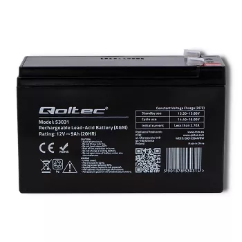 Katkematu toiteallika aku QOLTEC 53031 12V 9Ah roheline, 152×94×65 mm, 2.35 kg