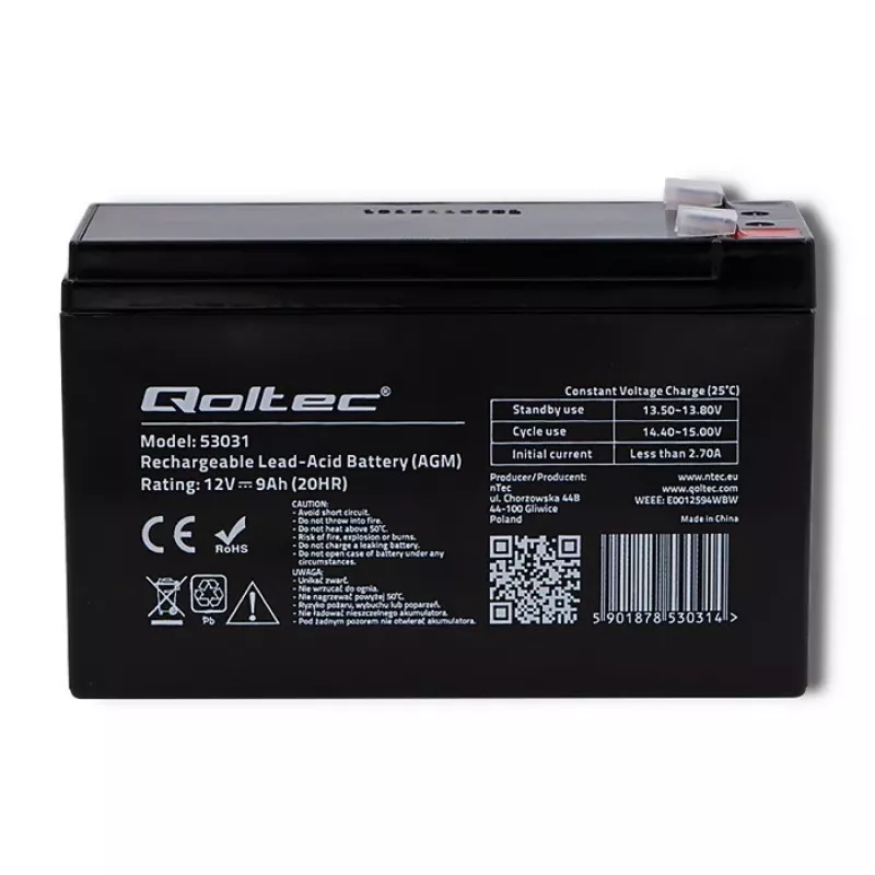 Katkematu toiteallika aku QOLTEC 53031 12V 9Ah roheline, 152×94×65 mm, 2.35 kg