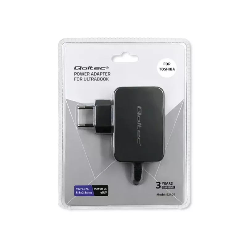 Laadija QOLTEC 52407 Toshiba Ultrabookile 45W 19V 2.37A toiteadapter