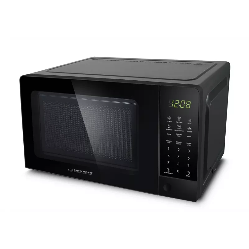Solo mikrolaineahi ESPERANZA EKO009 — 700 W, 20 L, LED-ekraan, puutetundlikud juhtnupud, 24,5 cm klaasist pöördalus, must