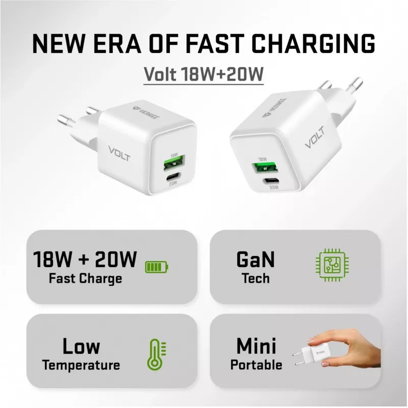 USB C/A võrgulaadur YENKEE YAC G38 20W 3A Power Delivery (USB‑C ja USB‑A)