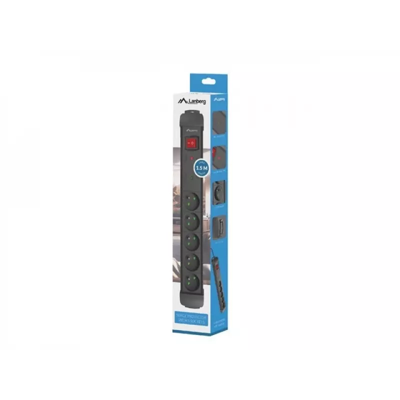 Pikendusjuhe LANBERG SP1 1,5 m — 5x PL pistikupesa, Must