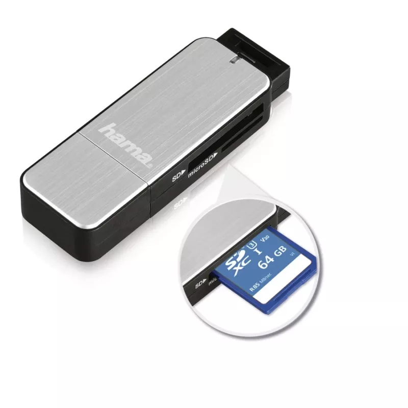 Hama 123900 kaardilugeja USB 3.2 Gen 1 (3.1 Gen 1) Must, Hõbedane
