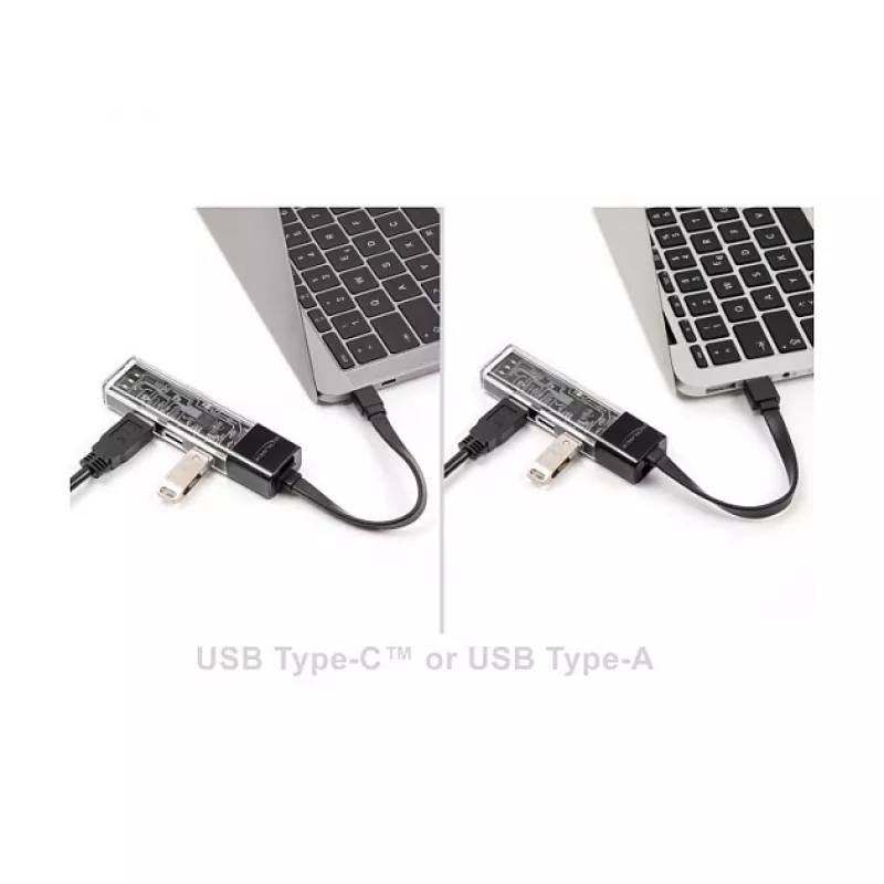 DELOCK USB 3.2 Gen 1 (3.1 Gen 1) 4-pordiline jaotur Type-A + USB-C hostiga (5000 Mbit/s) must/läbipaistev