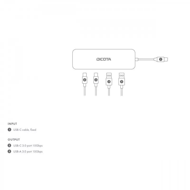 USB Type-C jaotur DICOTA D32061 10000 Mbit/s Hõbedane