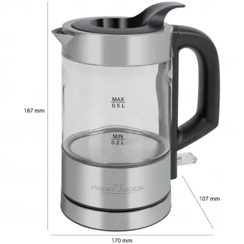 ProfiCook PC-WKS 1228 G elektriline veekeetja 0,5 L 1100 W roostevaba teras, läbipaistev