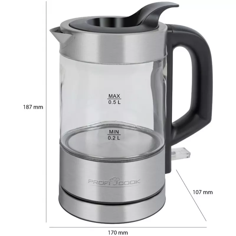 ProfiCook PC-WKS 1228 G elektriline veekeetja 0,5 L 1100 W roostevaba teras, läbipaistev
