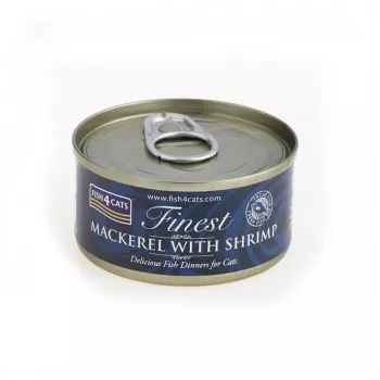 Märg kassitoit FISH4DOGS Makrell krevettidega 70 g — täiskasvanud, kalamaitseline, purk, gluteenivaba