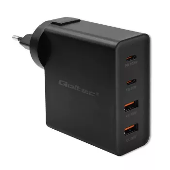 Qoltec GaN POWER PRO Laadija | 2xUSB-C | 2xUSB | 130W | 5-20V | 1.5-5A | XP | Must