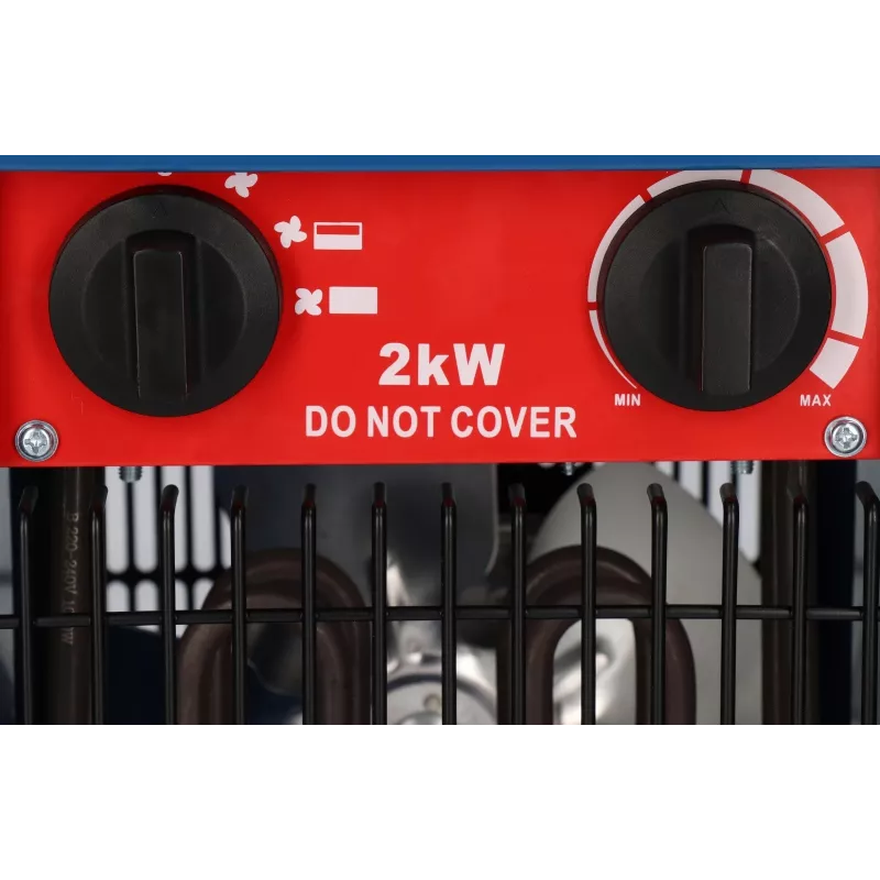 Ventilaator-elektrikeris BLAUPUNKT EH7010 — 2000 W, roostevabast terasest element, IPX4, põrandakasutus, kuni 22 m² ruumidele, must/punane/sinine