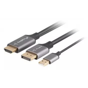 Lanberg CA-HDDP-20CU-0018-BK videokaabli adapter 1.8 m DisplayPort HDMI + USB must, hõbedane