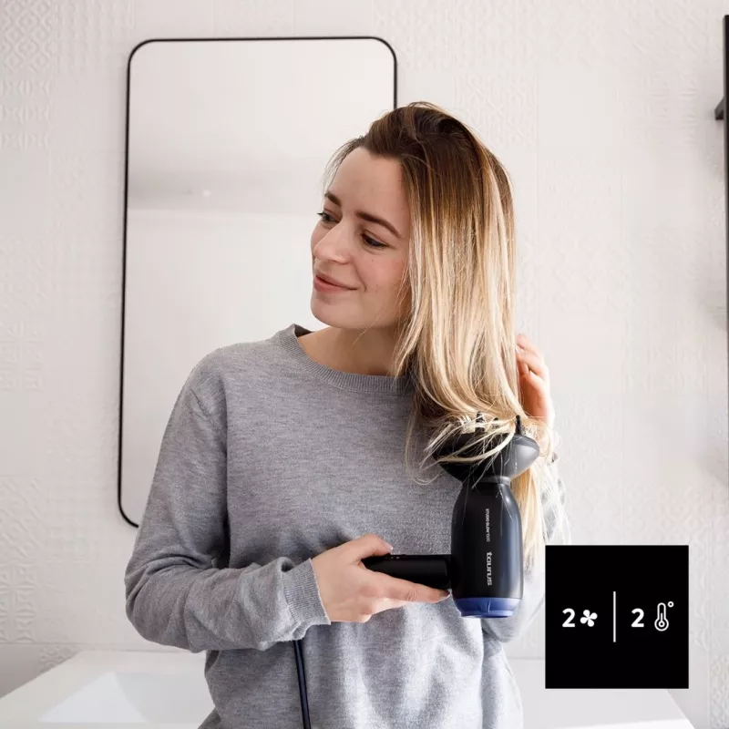 Föön Taurus Studio Glow 1500 — 1400 W, 3 kuumusastet, 2 kiirust, kokkupandav, riputatav, must