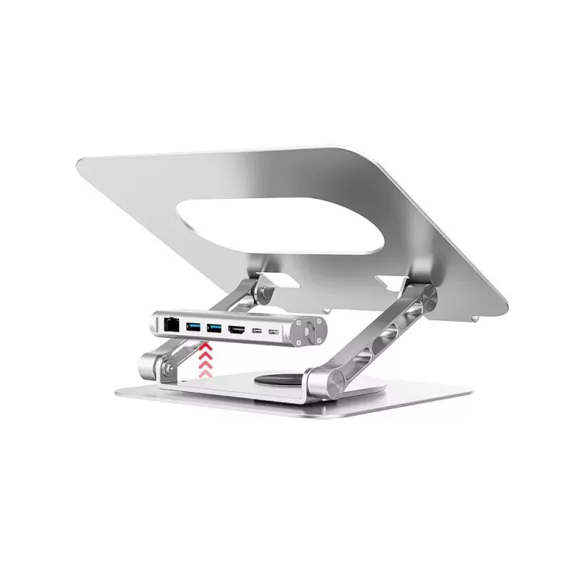 Sülearvuti alus Unitek D1109B01 — alumiiniumist reguleeritav alus eemaldatava USB‑C HDMI 4K PD 100W, 2x USB‑A, RJ‑45, kuni 17-tollistele