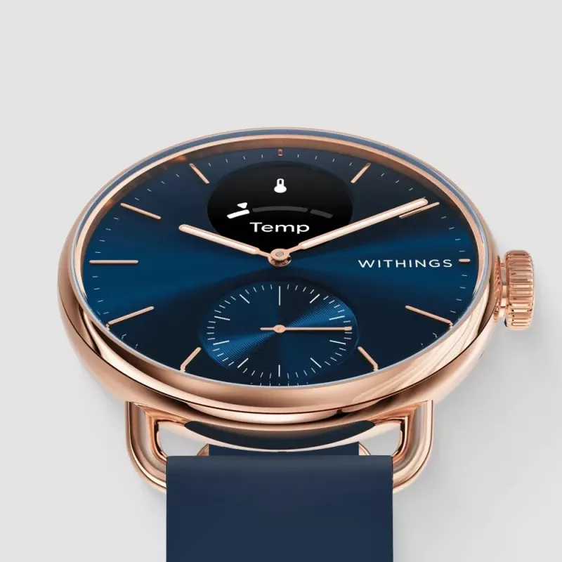 Withings ScanWatch 2 - kell EKG, pulsi, SpO2, aktiivsuse ja une jälgimisega (38 mm, sinine roosakuld)