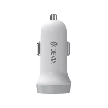Auto laadija Devia Smart Series Lightning 5V 3.1A kahe USB-ga valge