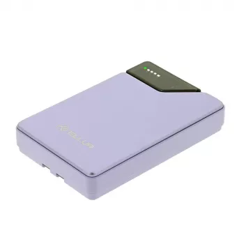 Kaasaskantav akupank Tellur TLL158441, 10000 mAh, sisseehitatud USB-C + Lightning kaablid, lilla