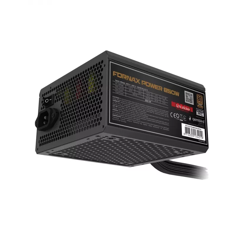 Gembird CCC-PSUBRONZE-850W Toiteplokk Fornax Power 850W aktiivne PFC 12cm ventilaator 80+Bronze värvikarp