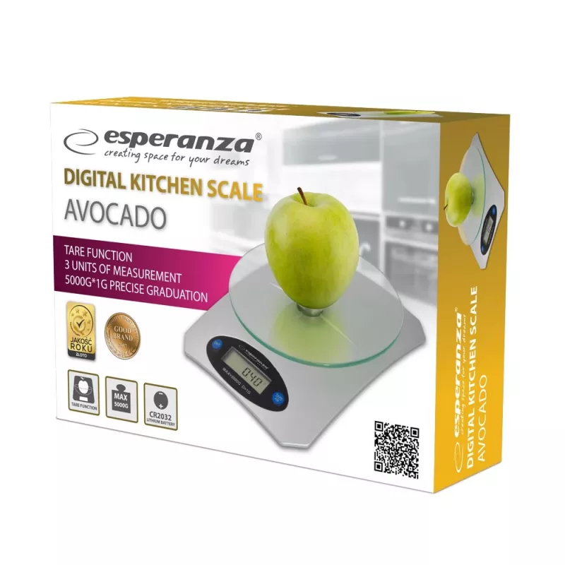 Elektrooniline köögikaal ESPERANZA Avocado hall — 5 kg kandevõime, bambusplatvorm, mõõtühikud g/lb/oz