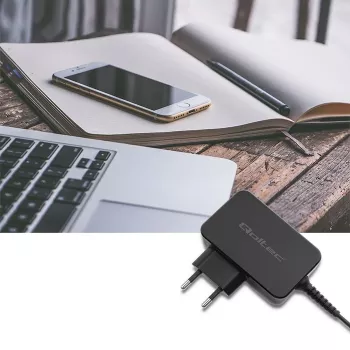 Mobiilseadme laadija QOLTEC 51024 — Universaalne vahelduvvoolu siselaadija, 65W PD, 20V/3,25A, 1,2m kaabel, must