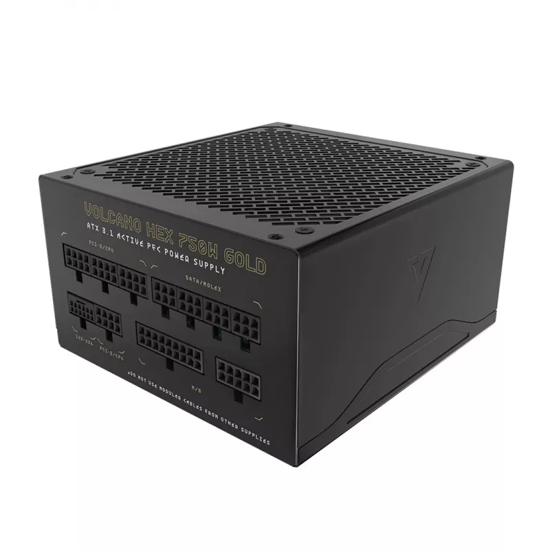 Toiteplokk MODECOM VOLCANO HEX GOLD 750W, 80 PLUS Gold, ATX 3.1, modulaarne, 14 cm ventilaator